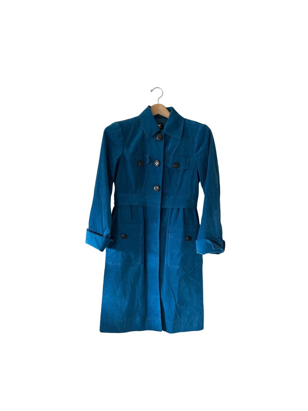 W by Worth Teal Velvet Snap and Button Front Coat Size 2